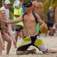 Celebration time during Monday's play on Playa La Ropa.